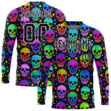 Load image into Gallery viewer, Custom 3D Pattern Bright Multicolored Halloween Skulls Long Sleeve Performance T-Shirt
