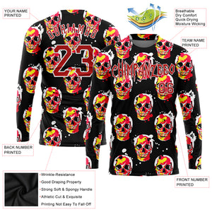 Custom 3D Pattern Halloween Skulls Long Sleeve Performance T-Shirt