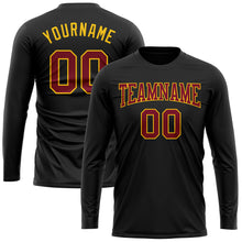 Load image into Gallery viewer, Custom Black Maroon-Gold Long Sleeve Performance T-Shirt
