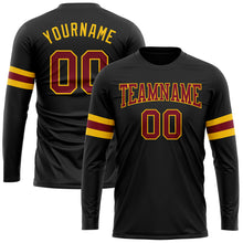 Load image into Gallery viewer, Custom Black Maroon-Gold Long Sleeve Performance T-Shirt
