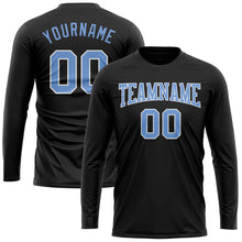 Load image into Gallery viewer, Custom Black Light Blue-White Long Sleeve Performance T-Shirt
