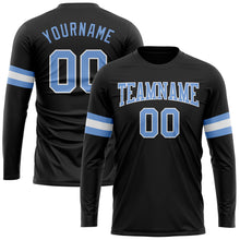 Load image into Gallery viewer, Custom Black Light Blue-White Long Sleeve Performance T-Shirt
