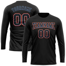 Load image into Gallery viewer, Custom Black Black Powder Blue-Orange Long Sleeve Performance T-Shirt
