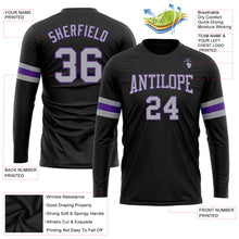 Load image into Gallery viewer, Custom Black Gray-Purple Long Sleeve Performance T-Shirt
