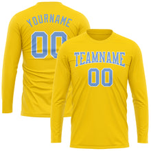 Load image into Gallery viewer, Custom Gold Light Blue-White Long Sleeve Performance T-Shirt
