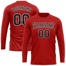 Load image into Gallery viewer, Custom Red Black-White Long Sleeve Performance T-Shirt
