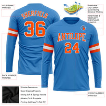 Load image into Gallery viewer, Custom Powder Blue Orange-White Long Sleeve Performance T-Shirt
