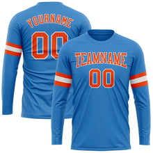 Load image into Gallery viewer, Custom Powder Blue Orange-White Long Sleeve Performance T-Shirt
