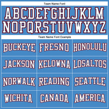 Load image into Gallery viewer, Custom Powder Blue White Red-Navy Long Sleeve Performance T-Shirt
