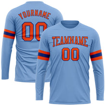 Load image into Gallery viewer, Custom Light Blue Orange-Royal Long Sleeve Performance T-Shirt
