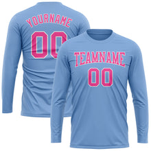 Load image into Gallery viewer, Custom Light Blue Pink-White Long Sleeve Performance T-Shirt
