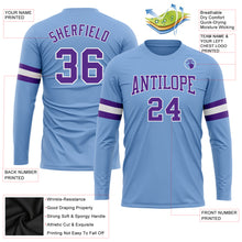 Load image into Gallery viewer, Custom Light Blue Purple-White Long Sleeve Performance T-Shirt
