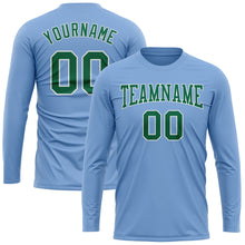 Load image into Gallery viewer, Custom Light Blue Kelly Green-White Long Sleeve Performance T-Shirt
