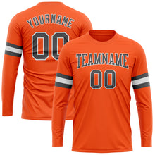 Load image into Gallery viewer, Custom Orange Steel Gray-White Long Sleeve Performance T-Shirt
