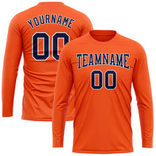 Load image into Gallery viewer, Custom Orange Navy-White Long Sleeve Performance T-Shirt
