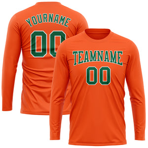 Custom Orange Kelly Green-White Long Sleeve Performance T-Shirt