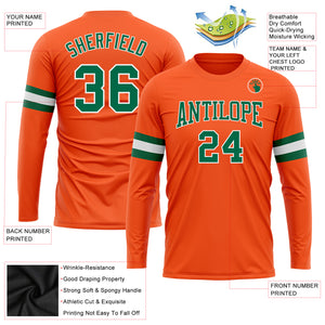 Custom Orange Kelly Green-White Long Sleeve Performance T-Shirt