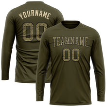 Load image into Gallery viewer, Custom Olive Camo-Black Long Sleeve Performance Salute To Service T-Shirt
