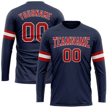 Custom Navy Red-White Long Sleeve Performance Salute To Service T-Shirt