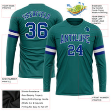 Load image into Gallery viewer, Custom Aqua Royal-White Long Sleeve Performance T-Shirt
