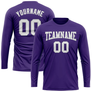 Custom Purple White-Gray Long Sleeve Performance T-Shirt