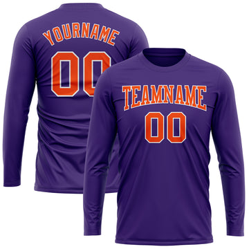 Custom Purple Orange-White Long Sleeve Performance T-Shirt