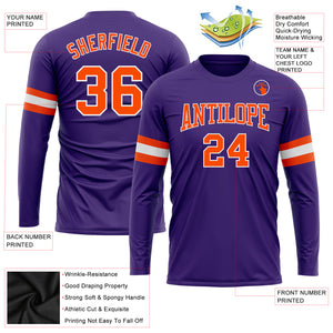 Custom Purple Orange-White Long Sleeve Performance T-Shirt