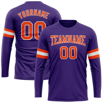 Custom Purple Orange-White Long Sleeve Performance T-Shirt