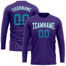 Load image into Gallery viewer, Custom Purple Teal-White Long Sleeve Performance T-Shirt
