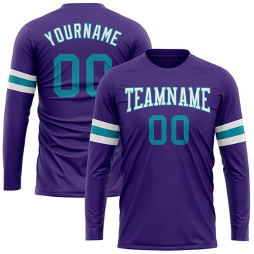 Custom Purple Teal-White Long Sleeve Performance T-Shirt