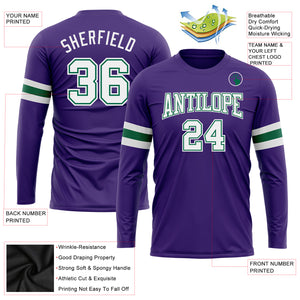 Custom Purple White-Kelly Green Long Sleeve Performance T-Shirt