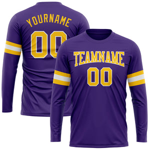 Custom Purple Gold-White Long Sleeve Performance T-Shirt