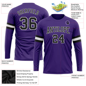 Custom Purple Black-White Long Sleeve Performance T-Shirt