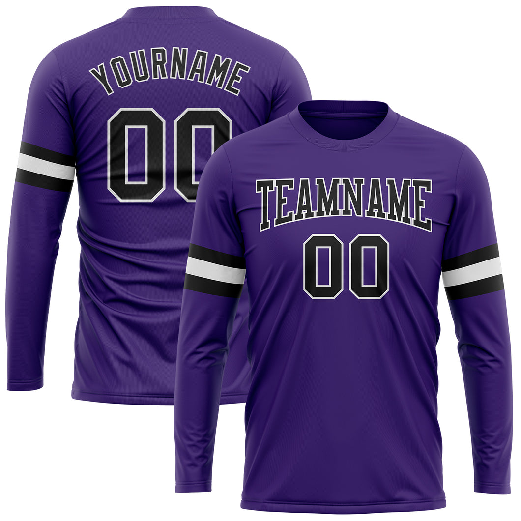 Custom Purple Black-White Long Sleeve Performance T-Shirt