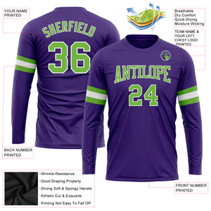 Custom Purple Neon Green-White Long Sleeve Performance T-Shirt