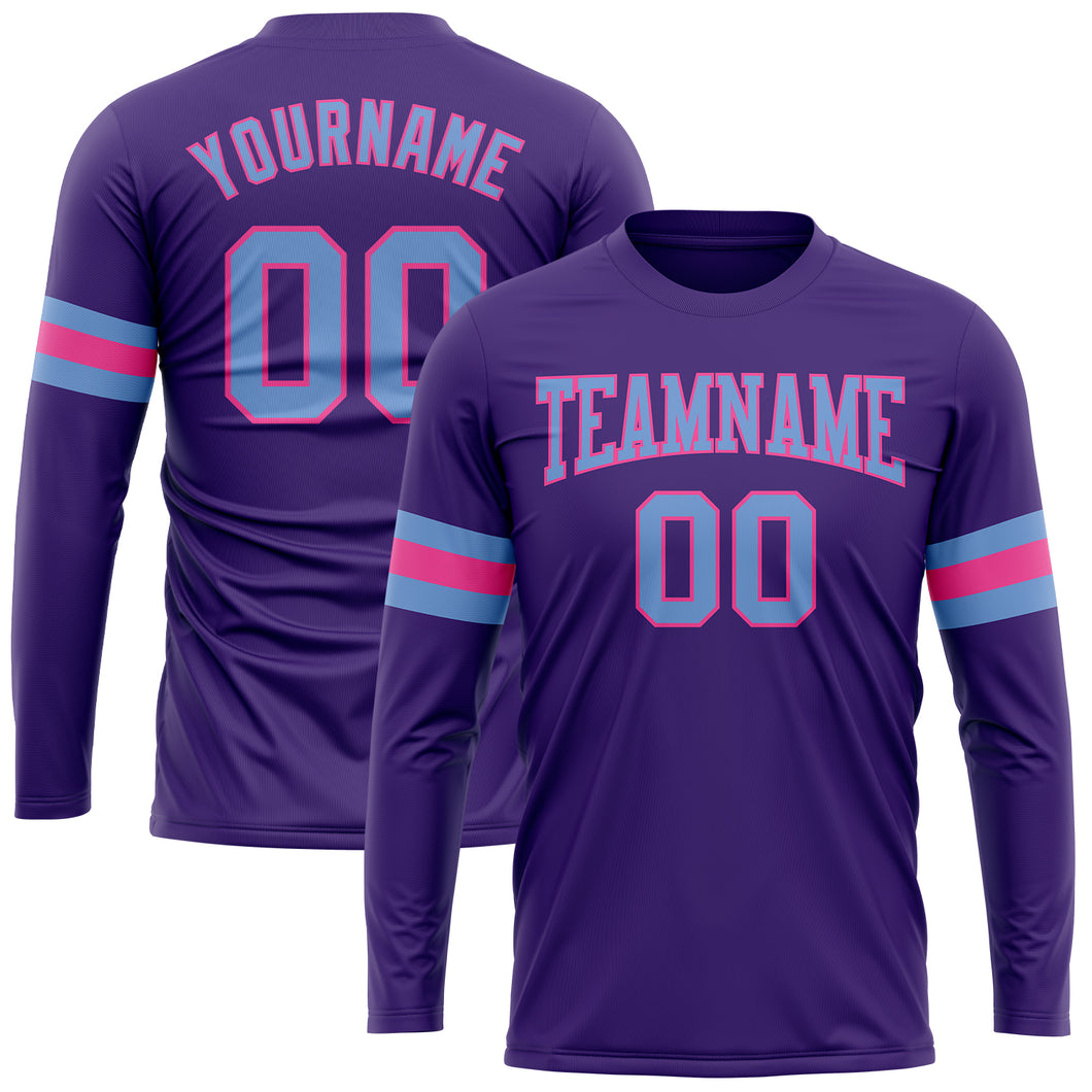 Custom Purple Light Blue-Pink Long Sleeve Performance T-Shirt