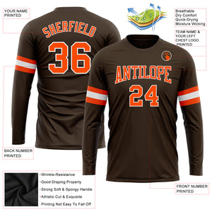 Custom Brown Orange-White Long Sleeve Performance T-Shirt