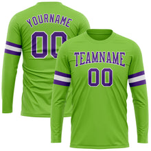 Load image into Gallery viewer, Custom Neon Green Purple-White Long Sleeve Performance T-Shirt
