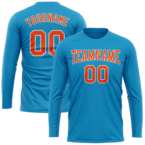 Custom Panther Blue Orange-White Long Sleeve Performance T-Shirt