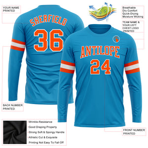 Custom Panther Blue Orange-White Long Sleeve Performance T-Shirt