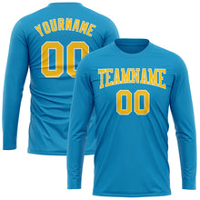 Load image into Gallery viewer, Custom Panther Blue Gold-White Long Sleeve Performance T-Shirt
