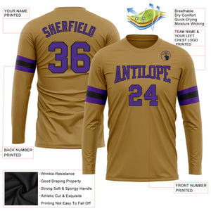 Custom Old Gold Purple-Black Long Sleeve Performance T-Shirt