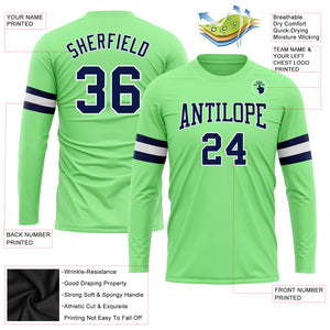 Custom Pea Green Navy-White Long Sleeve Performance T-Shirt