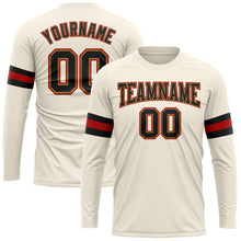 Load image into Gallery viewer, Custom Cream Black Old Gold-Red Long Sleeve Performance T-Shirt
