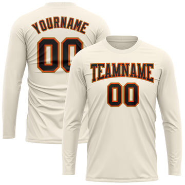 Custom Cream Black Orange-Old Gold Long Sleeve Performance T-Shirt