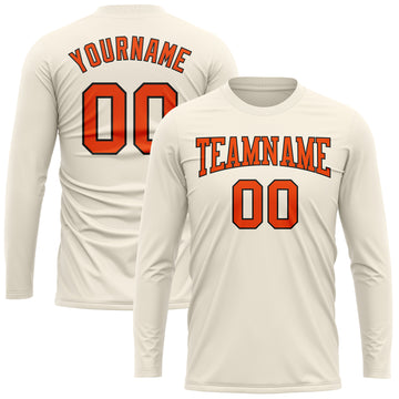 Custom Cream Orange-Black Long Sleeve Performance T-Shirt