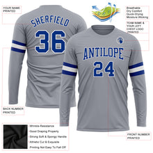 Load image into Gallery viewer, Custom Gray Royal-White Long Sleeve Performance T-Shirt
