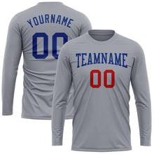 Load image into Gallery viewer, Custom Gray Royal-Red Long Sleeve Performance T-Shirt
