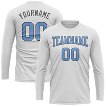 Load image into Gallery viewer, Custom White Light Blue-Steel Gray Long Sleeve Performance T-Shirt
