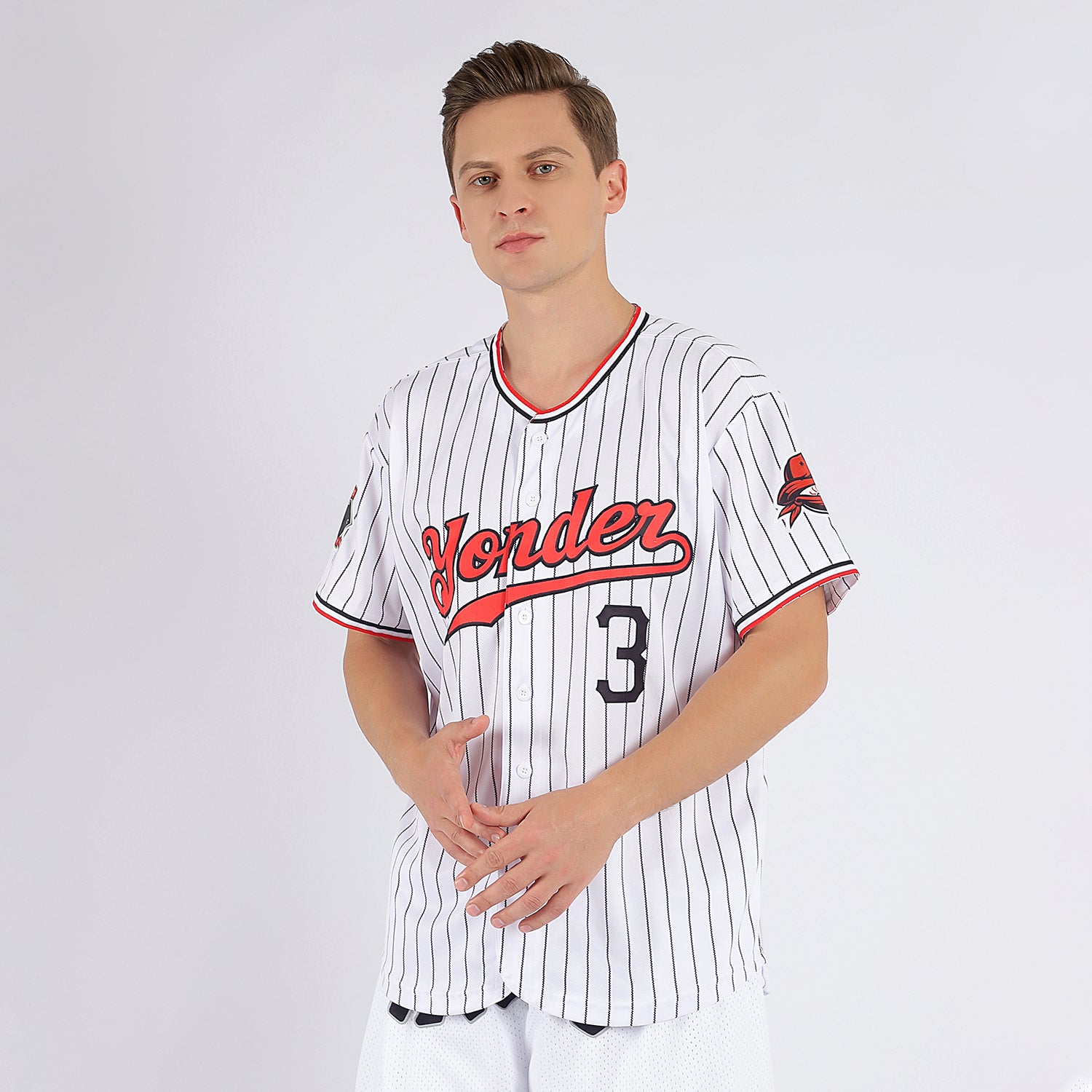 black red and white baseball jersey